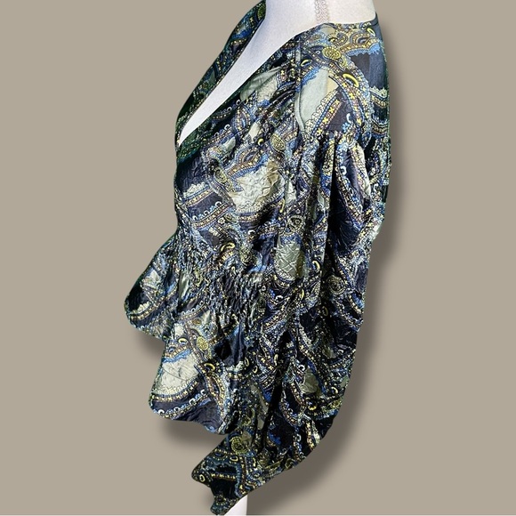 Ganni ‘Crinkled Satin V-Neck Top’ in Olive Green Paisley EU Size 36 = Size Small - Picture 7 of 16